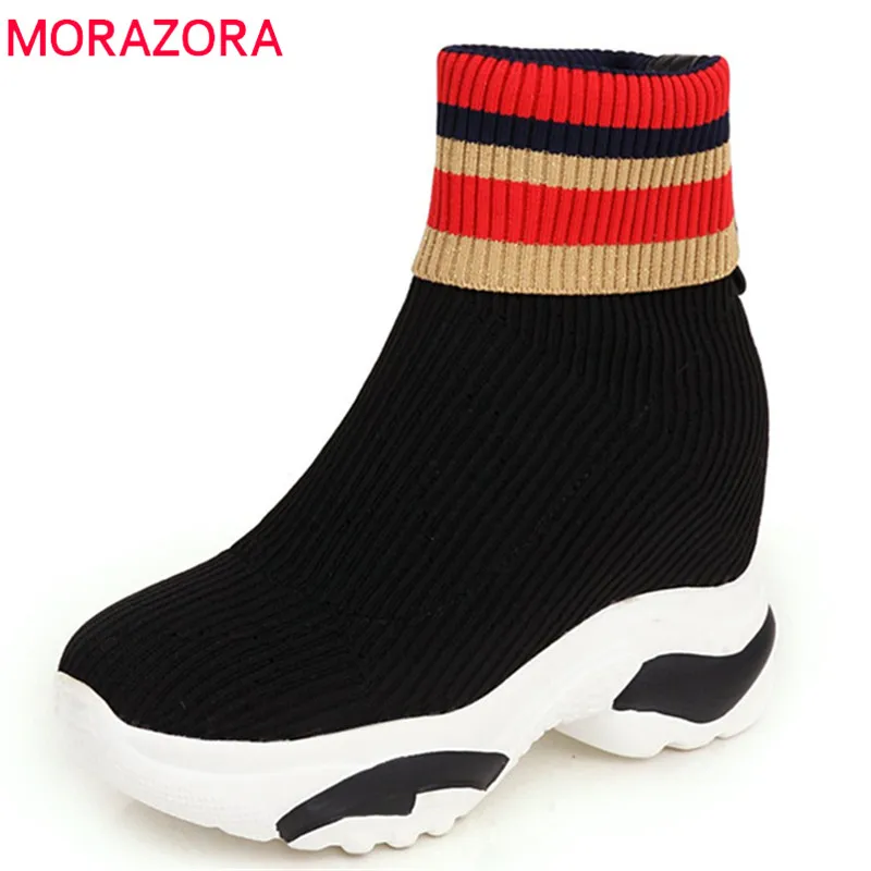

MORAZORA 2020 hot sale ankle boots for women round toe autumn winter boots comfortable platform shoes woman Stretch socks boots