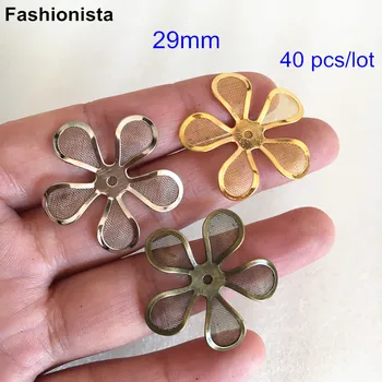

40 pcs Mesh Flowers,29mm,Gold color,Steel color,Bronze Color,Metal Flowers For Crafts Making,5-petal Flowers Round top end leaf