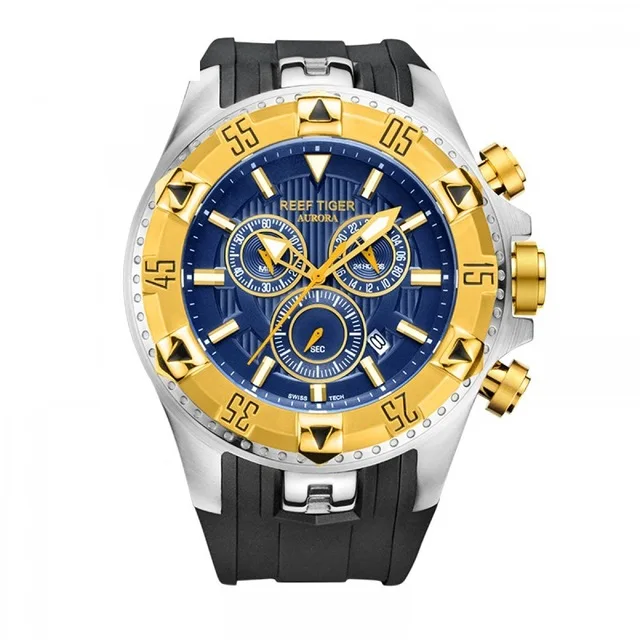 Reef Tiger брендовые Многофункциональные часы Мужские Кварцевые Спортивные Светящиеся мужские s часы Роскошные резиновые водонепроницаемые хронограф reloj hombre - Цвет: RGA303-GLB