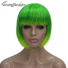 StrongBeauty короткий милый прямой парик Боб синтетический женский парик для костюмированной вечеринки зеленый розовый фиолетовый волос