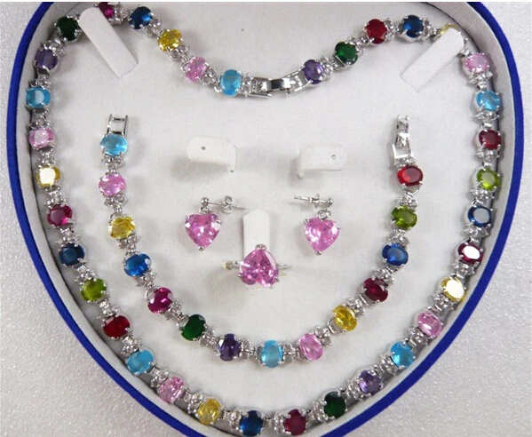

Free shippingMulticolor Link Bracelet/ Earrings /Ring / Necklace Set