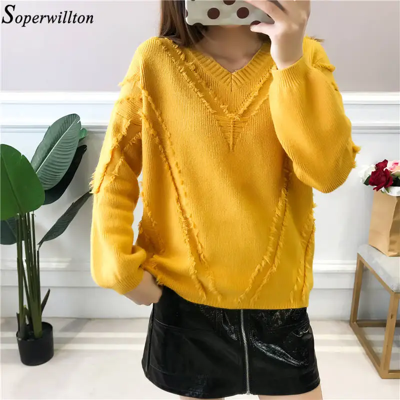 

Women Sweaters Long Sleeve Knitted Women's Pullovers Female Autumn Winter O Neck Ribbed Warm Sweaters Mujer Pull Femme Loose C77