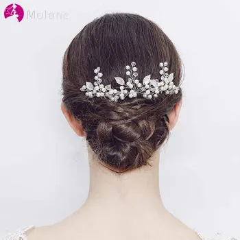 

MOLANS Exquisite Manual Alloy Leaf Pearls Hairpins for Bridal Hair Accessories One Pair Twisted Beading Hair Clips for Wedding