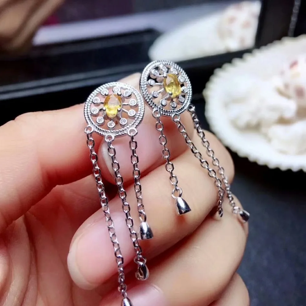 

shilovem 925 silver sterling real Natural yellow sapphire stud earrings fine Jewelry party new party plant 3*4mm me030499agl