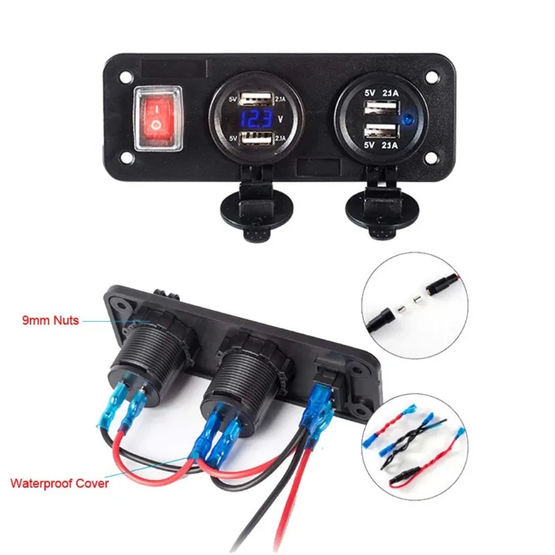 12V 24V 4 USB зарядное устройство адаптер светодиодный вольтметр с переключателем панель для автомобиля лодки грузовика - Название цвета: Синий