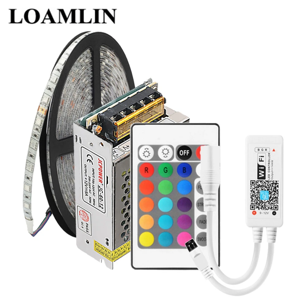 

5m 5050 60Leds/m RGB LED Strip Waterproof or Non Waterproof Magic Home WIFI RGB LED Controller 12V 5A LED Power Supply Kit