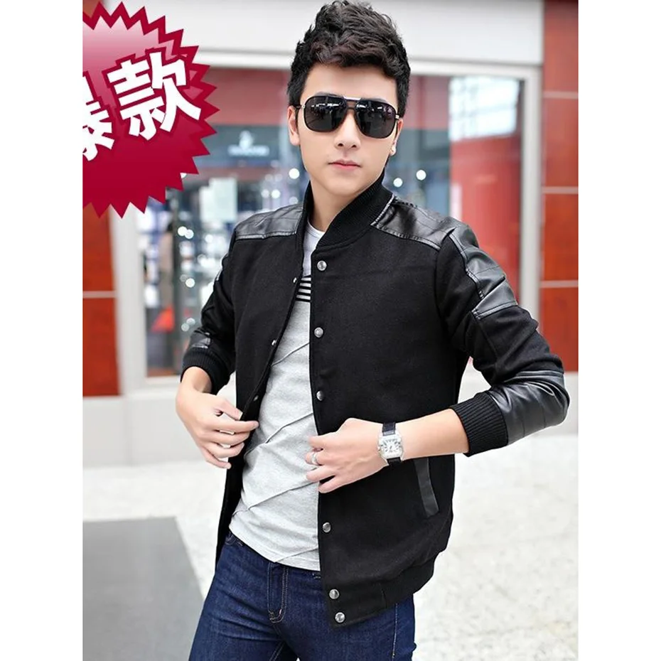 Grey Men Jacket Leather And Denim Washed Jacket Black And Grey Meet Slim Fit Youth Motorcycle Suede Jacket And Coat Male