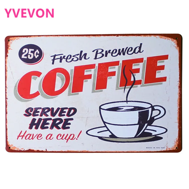 Fresh Brewed Coffee Metal Tin Sign Vintage Style Plaque Plate Fresh Brewed Coffee Metal Tin Sign Vintage Style Plaque Plate For Restaurant Decor With Art