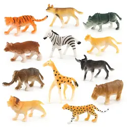 12 шт./1 Лот Мини figuer моделирование модели животных Зебра волк Жираф леопард тигр животных ПВХ коллекционные игрушки рождественские подарки