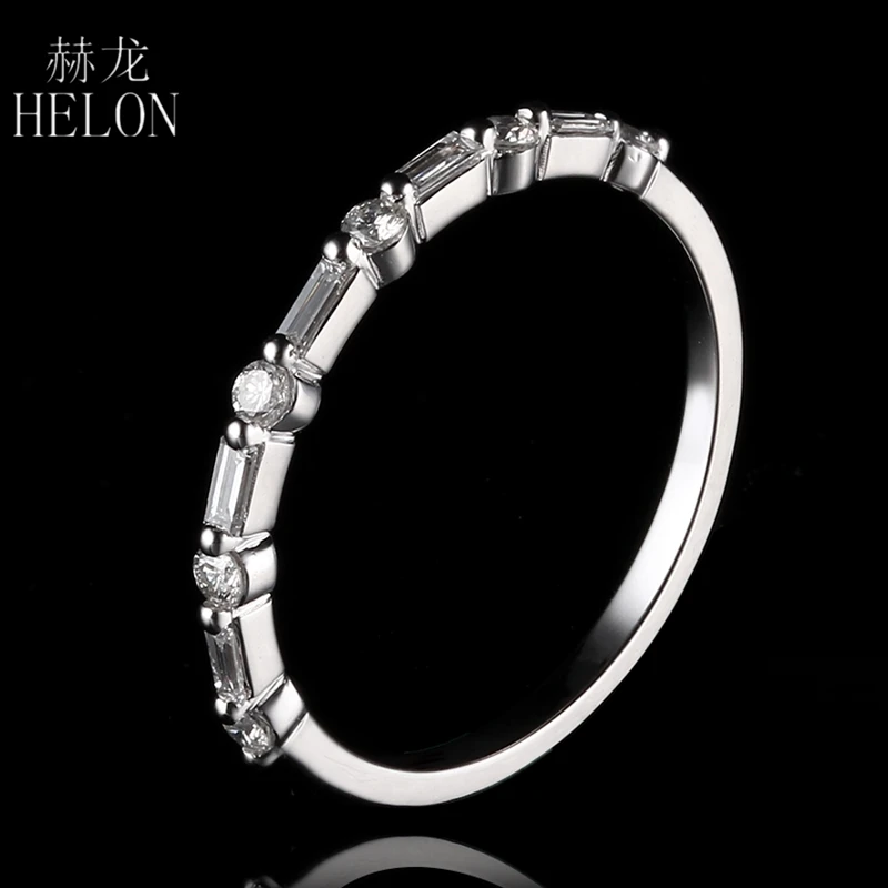 Helon из натуральной бриллиантами Обручение Свадебные SOLID 14 К белого золота ювелирные изделия Для женщин кольцо группы Круглый полный и багет С
