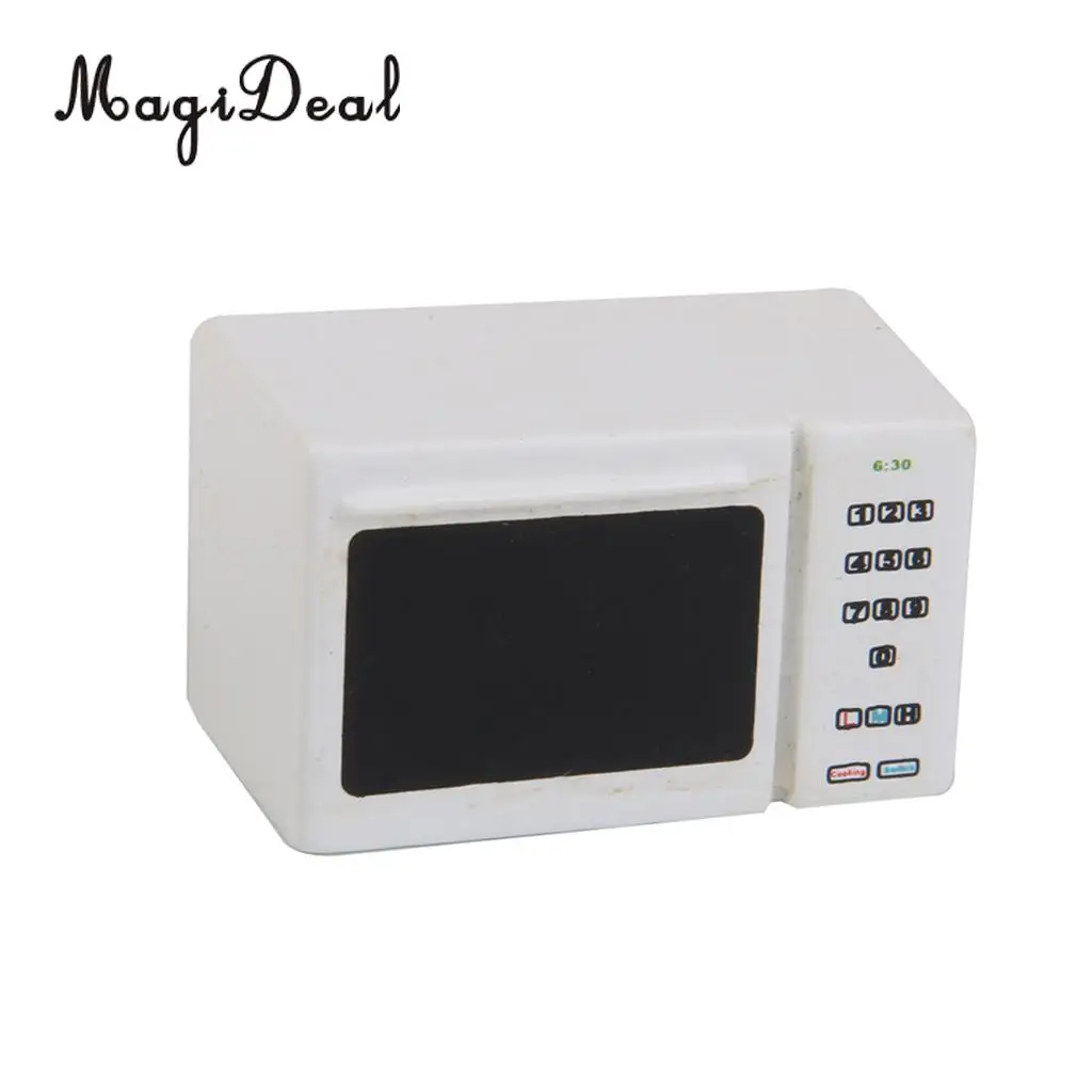 MagiDeal 1Pc White Wooden Microwave Oven for 1/12 Dollhouse Kitchen Cooking Miniature Cookware Kitchenware Kids Role Play Toy