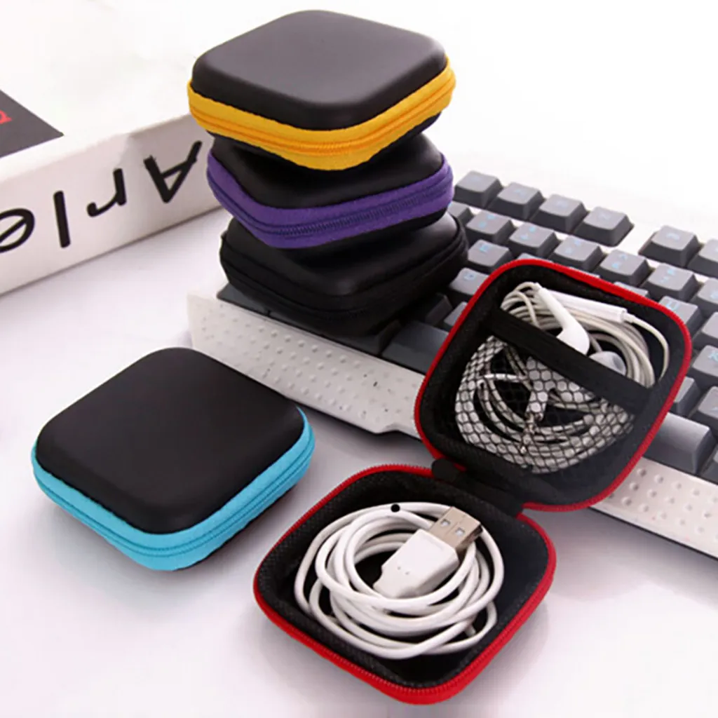 Storage Bag Mini Zipper Hard Leather Earphone Pouch Box small items earrings beads jewelry accessories storage case 19JUL1