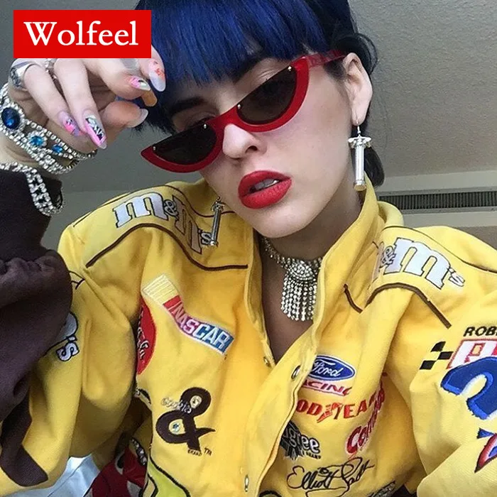 

2019 New Half Round Cool Semi Rimless Narrow Frame Cat Eye Sunglasses Women Personality Fashion Sun Glasses Female Colorful