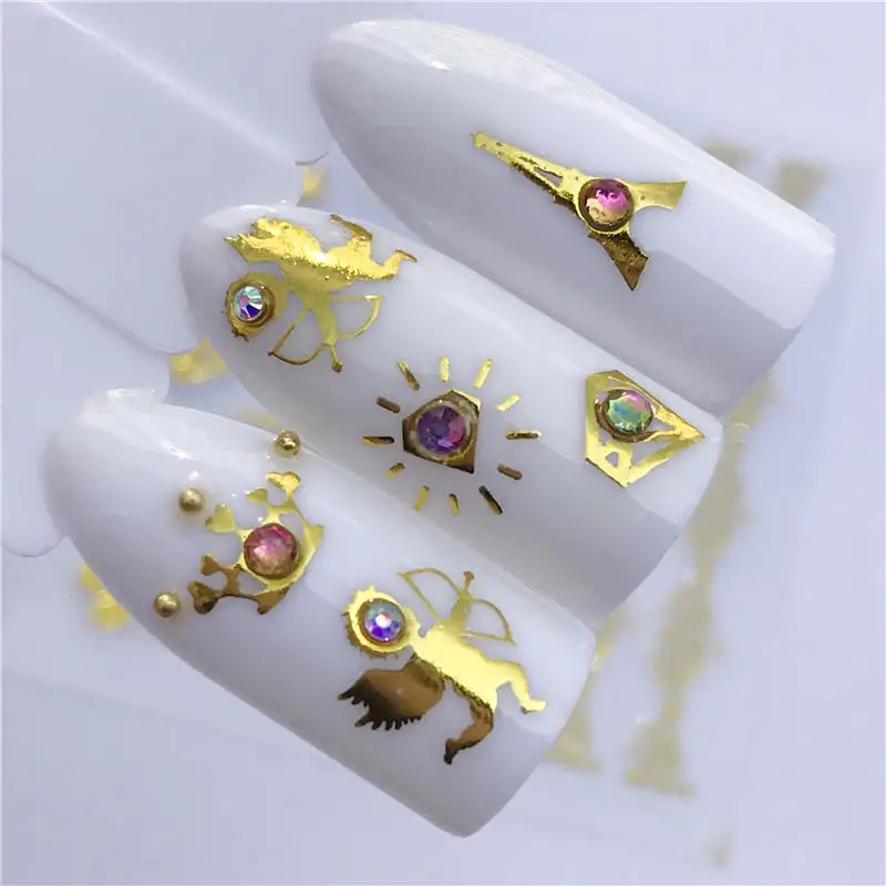 WUF золотые стикеры 3D на ногти Nail Art полые наклейки смешанный Дизайн Клей цветок Типсы для ногтей Аксессуары для салона