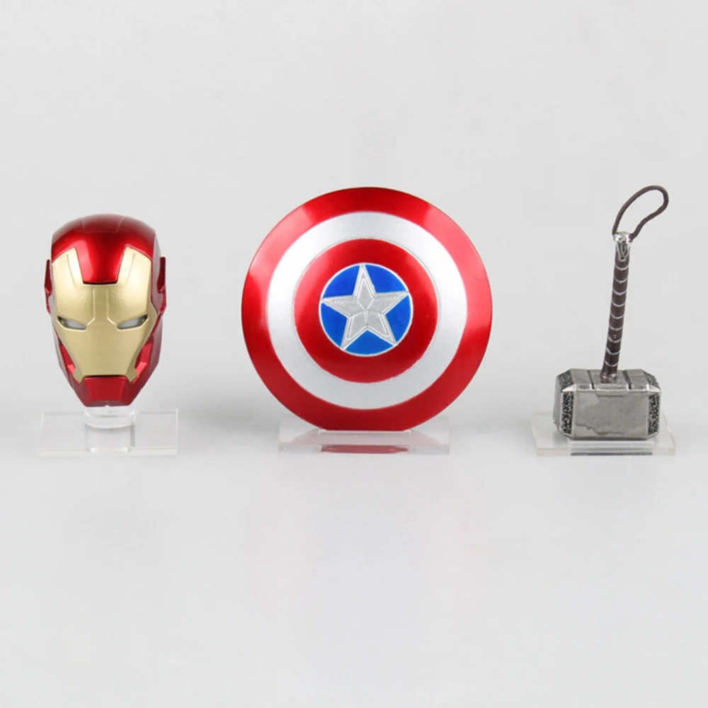 Image 3pcs set Avengers Super hero Mini Weapons Captain America Shield   Iron Man Helmet   Thor Hammer Figure Model Toys