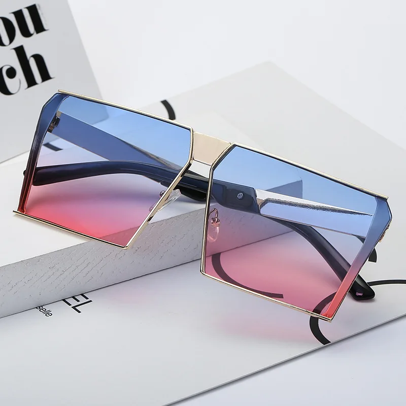 

GIFANSEE Oversized Square Sunglasses Women Big Alloy Frame gradient Spell color lenses men Luxury Brand
