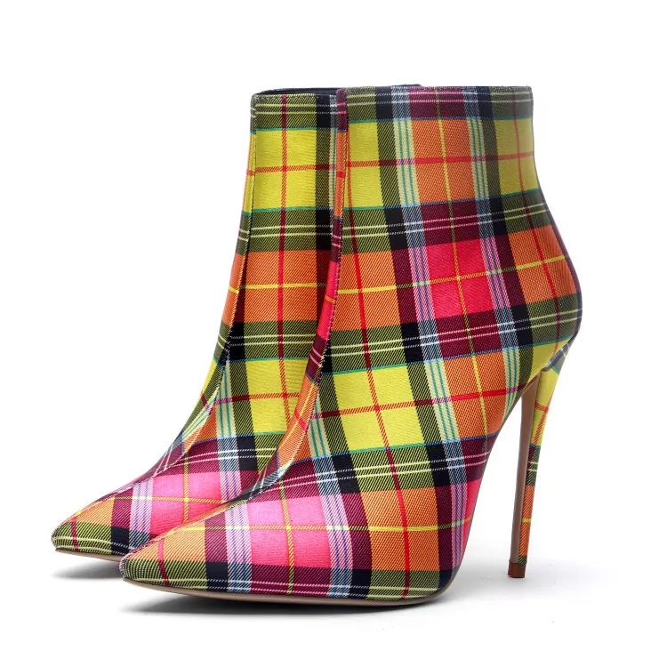 

Women Pointy Toe High Stiletto Heel Zip Grid Ankle Boot Shoe Fashion Multi Color d10
