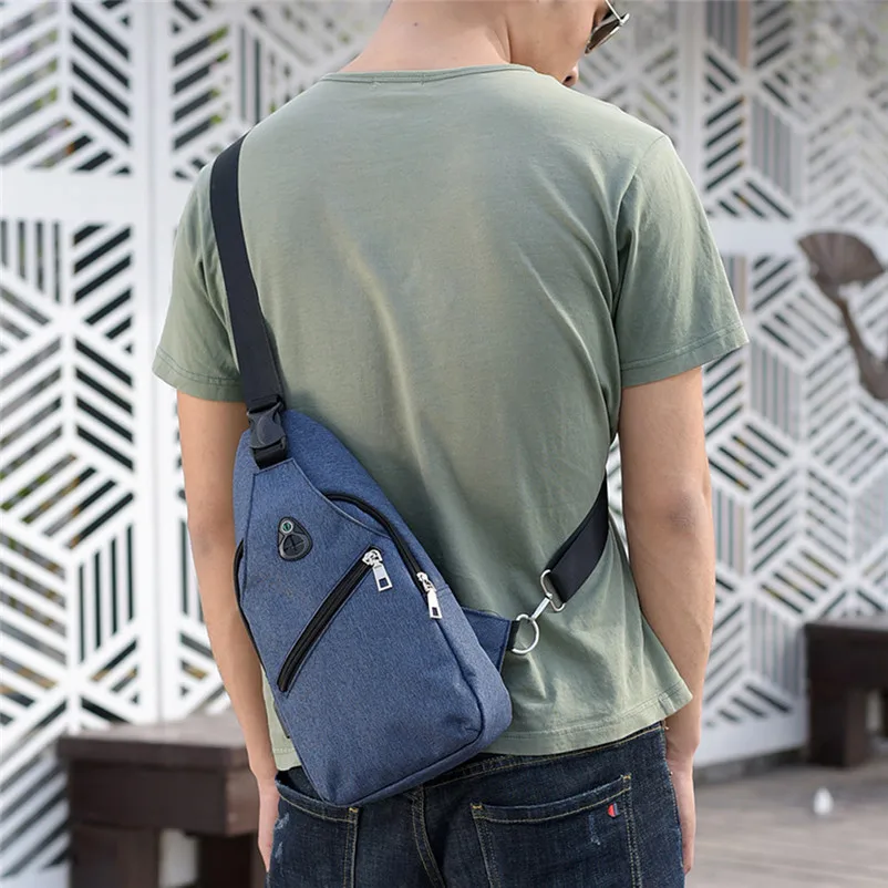Высококачественная Мужская сумка на плечо, повседневная мужская однотонная USB холщовая дорожная военная сумка-мессенджер, сумка на плечо, нагрудная сумка - Цвет: blue