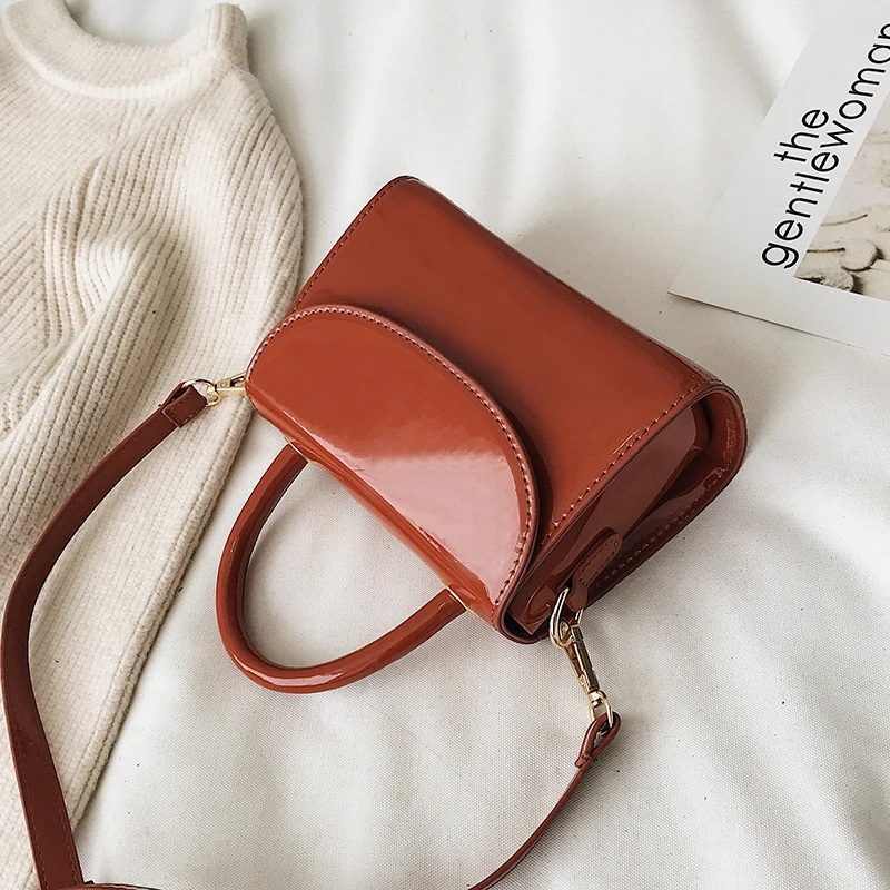 

Bags for women handbag designer 2019 new fashion simple portable patent leather slung shoulder bag texture wild small square bag