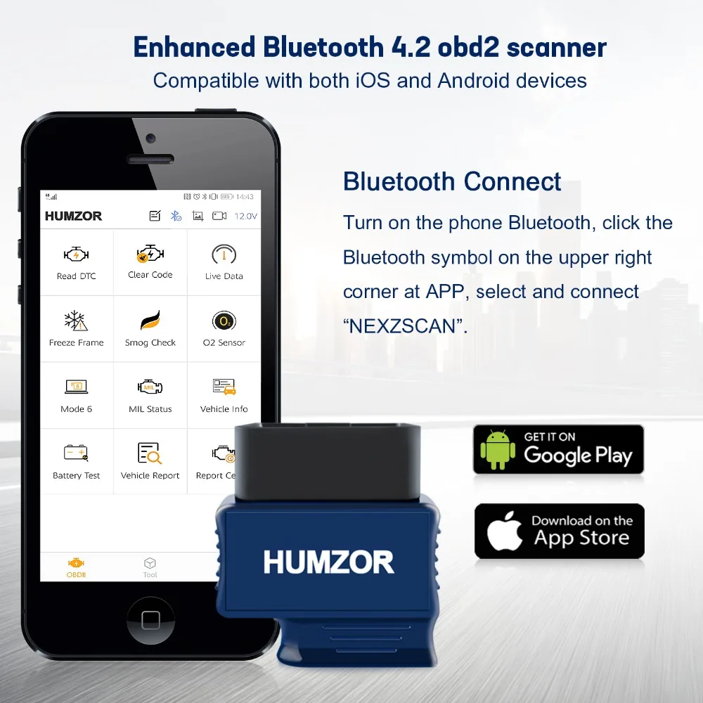 Новинка NexzScan obd2 автомобильный диагностический Bluetooth 4,2 Профессиональный OBDII диагностический инструмент для iPhone, iPad и Android