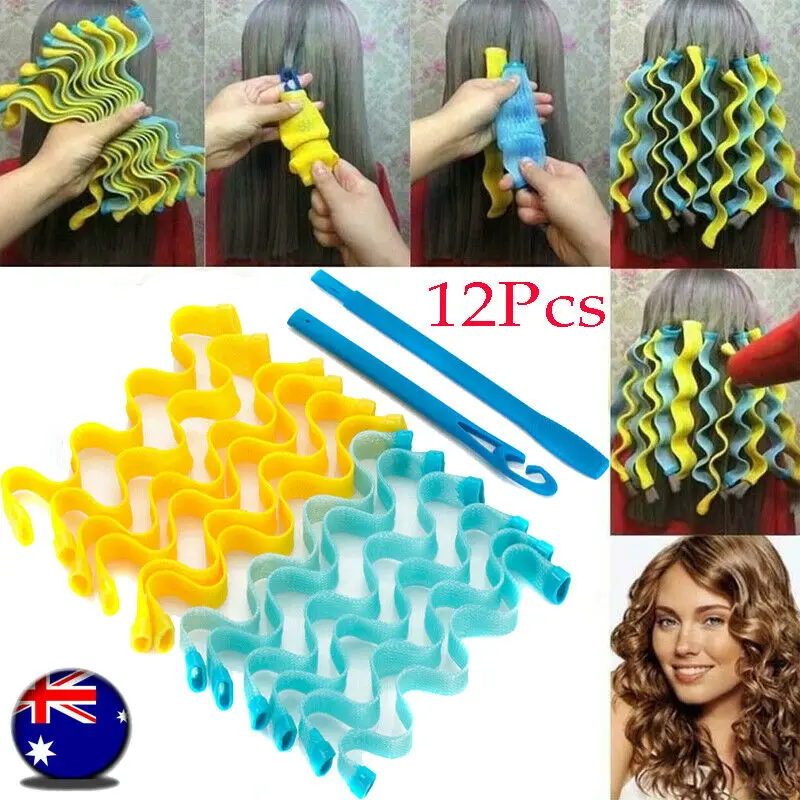 

12Pcs 25cm DIY Lady Magic Long Hair Curlers Spiral Ringlets Wave Curl Leverage Rollers Formers Ripple Hair Curlers Wave Formers