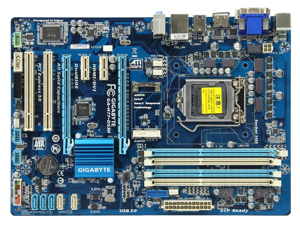 

Free shipping original motherboard for Gigabyte GA-H77-DS3H DDR3 LGA 1155 H77-DS3H USB2.0 USB3.0 32GB H77 Desktop Motherboard