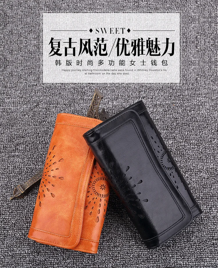 Кожаный женский кошелек модный кошелек-клатч держатель для карт дамы выдалбливают длинный/короткий кошелек