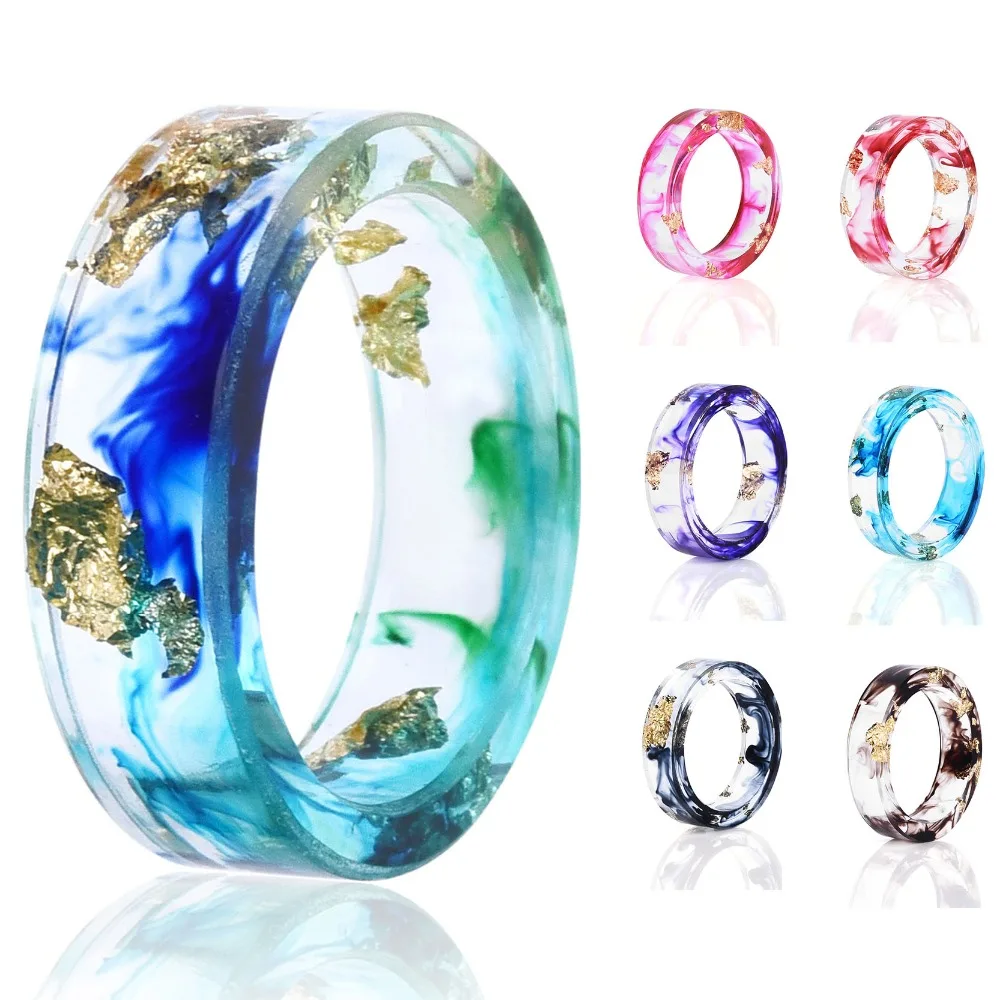 

8 Colors High Quality Handmade Gold Silver Foil Paper Inside Transparent Resin Ring for Women Men Jewelry Drop Shipping