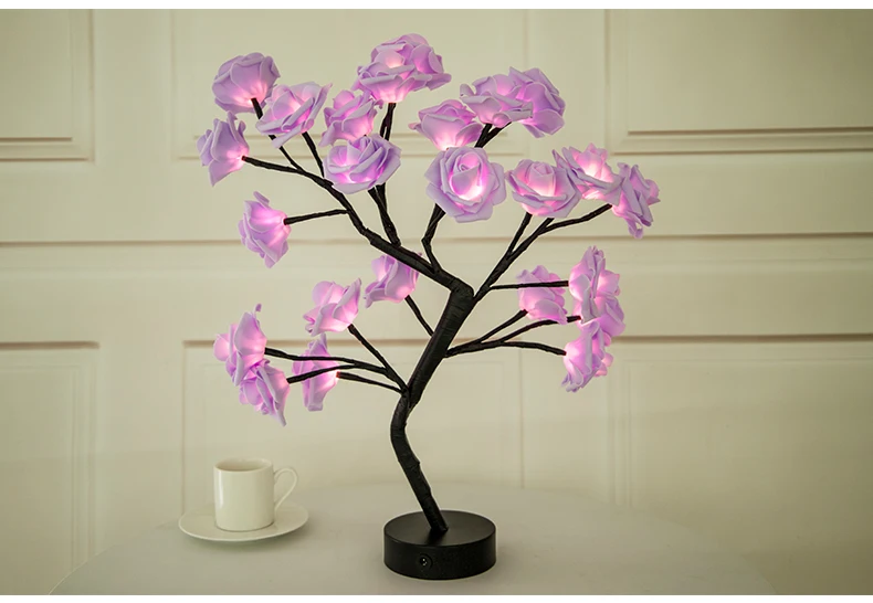 Светодиодный светильник в форме цветка розы, дерева, USB порт и питание от батареи, декоративный, настольный, светодиодный светильник для вечеринок, Рождества, свадьбы H 45 см, ночник