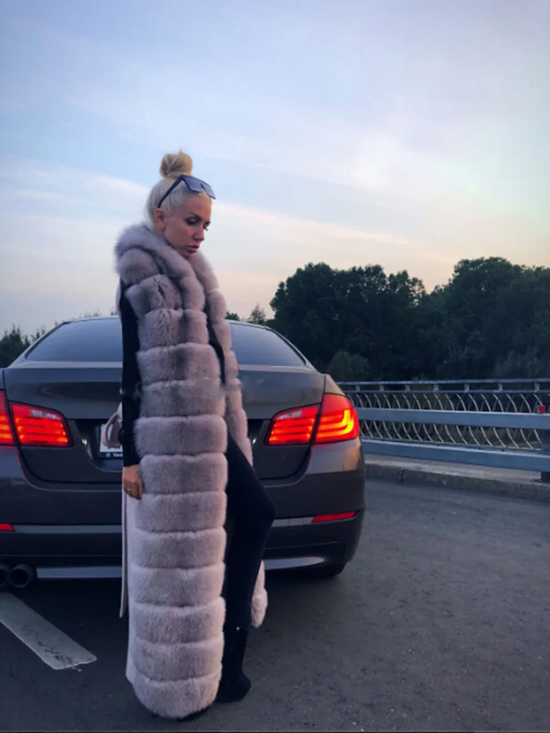 Tatyana Furclub Fur Vest Rabbit Fur Vest Is 130 cm Whole Skin Long Coat Women Sleeveless 2018 Winter Slim Real Fur Coat