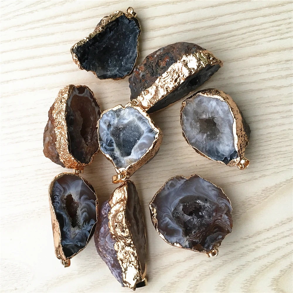 

Gazelle Natural Stone Brazilian Electroplated Gold Color Edged Slice Open Agates Geode Drusy Druzys Pendants&Necklace Wholesale