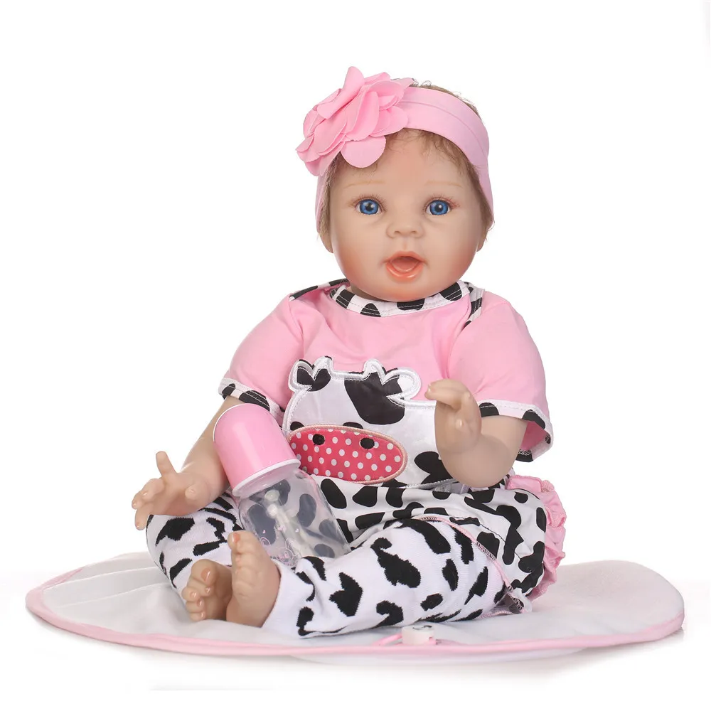 

Baby toy doll reborn 22 Inch 55 cm Soft Silicone Baby Girl dolls pink cow Newborn Dolls Children Birthday Gift bebe alive reborn