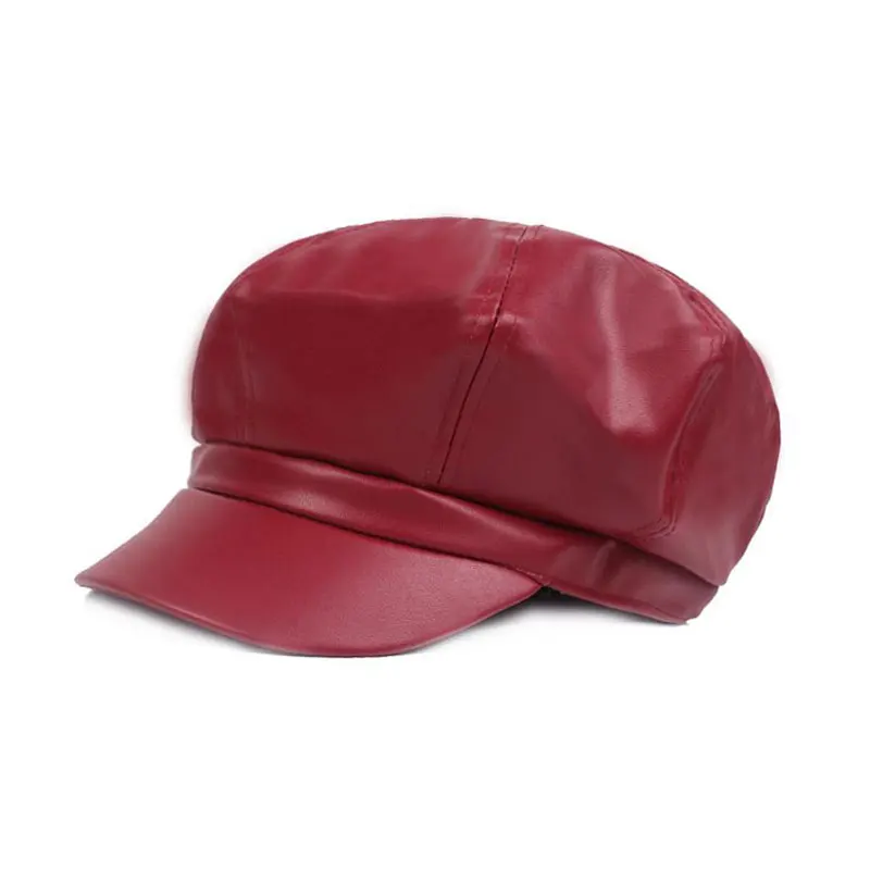 Huablo]PU Leather Newsboy Cabbie Winter Hat For Women Beret Hat 2