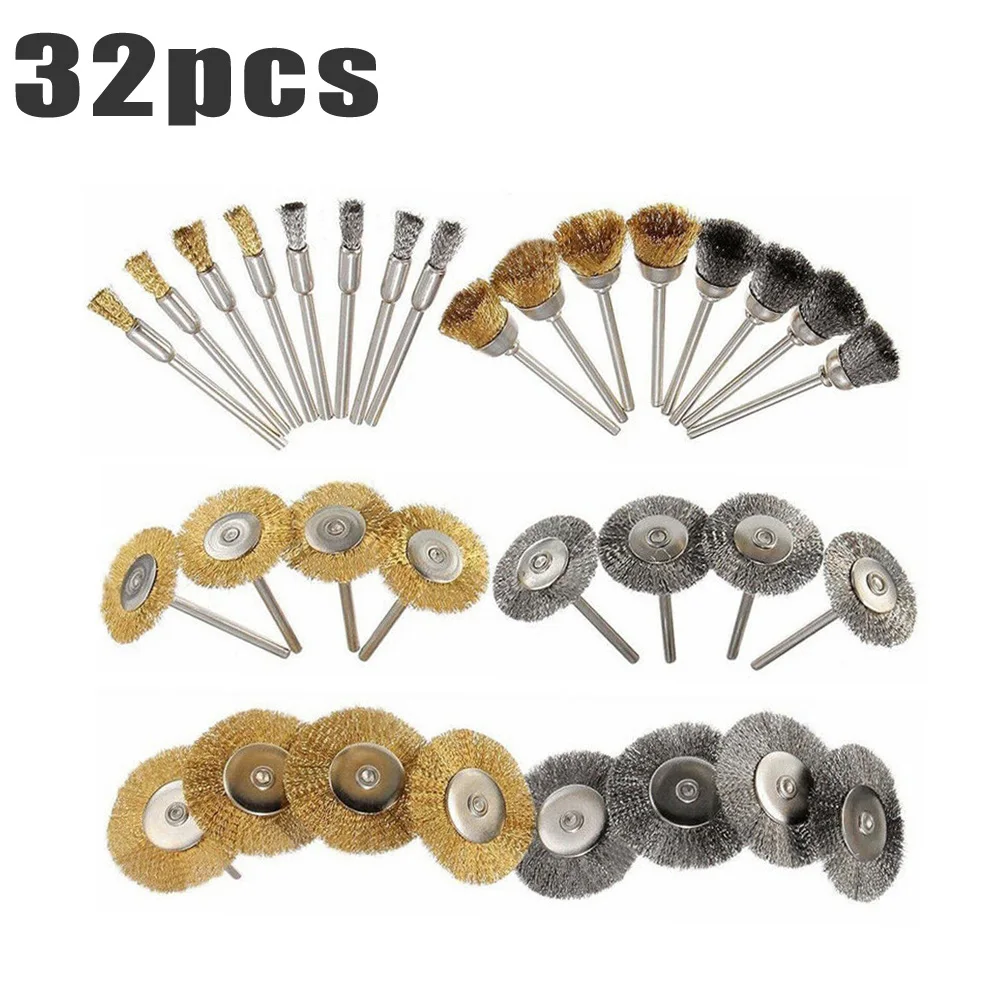 

Dust Brush Wheel Removal Metal Set Kit Attachment Part Grinding Cleaning Deburring 32pcs Steel brass For Rotary