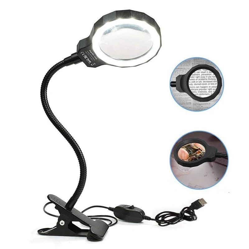 

LED Magnifier Light 6000-7000K 5W Magnifier 5X Large Lens Magnifying reading light For Reading Clip-on Table lamp