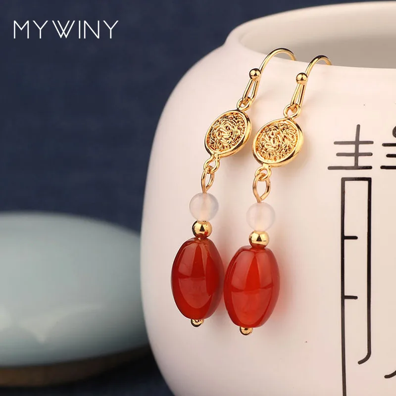 MYWINY медные натуральные камни Винтажные серьги модные этнические ювелирные