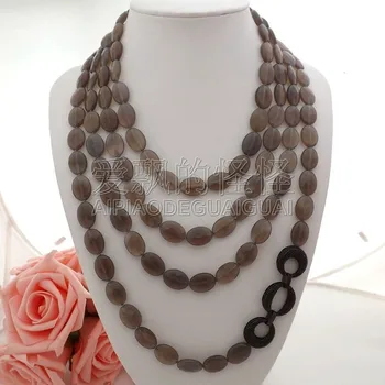 

N052302 4 Strands 19'' Oval Faceted Grey Necklace CZ Connector