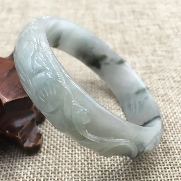 

FREE SHIPPING>>>@@ A-3765 Vintage Chinese Hand-carved Green Jadeite Jade Gems Bracelet Bangle 58mm NEW