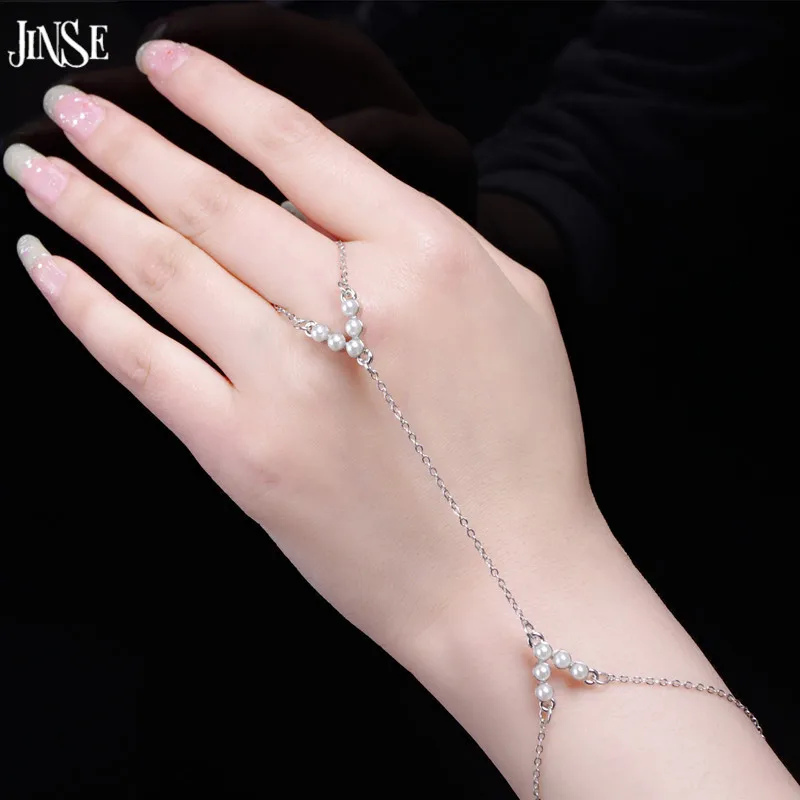 New Women Silver Fringe Hand Links Chain Fashion Slave Bracelet Wrist To Ring