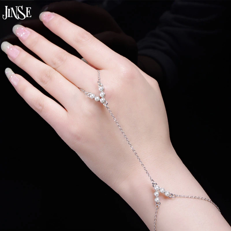 Jinse Women Imitation Pearls Chain Link Bangle Slave Finger Ring Hand Rings V Shape Hand Chain Wrist To Finger 3pcs Lot Hc040 Hand Chain Ring Handwrist Chain Aliexpress