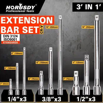 9Pcs 1/4 3/8 1/2 Sockets Wrenche Drive Extensions Extend Bars Set Ratchet Sockets Wrenches Hand Tool Set set of sockets matrix 13557