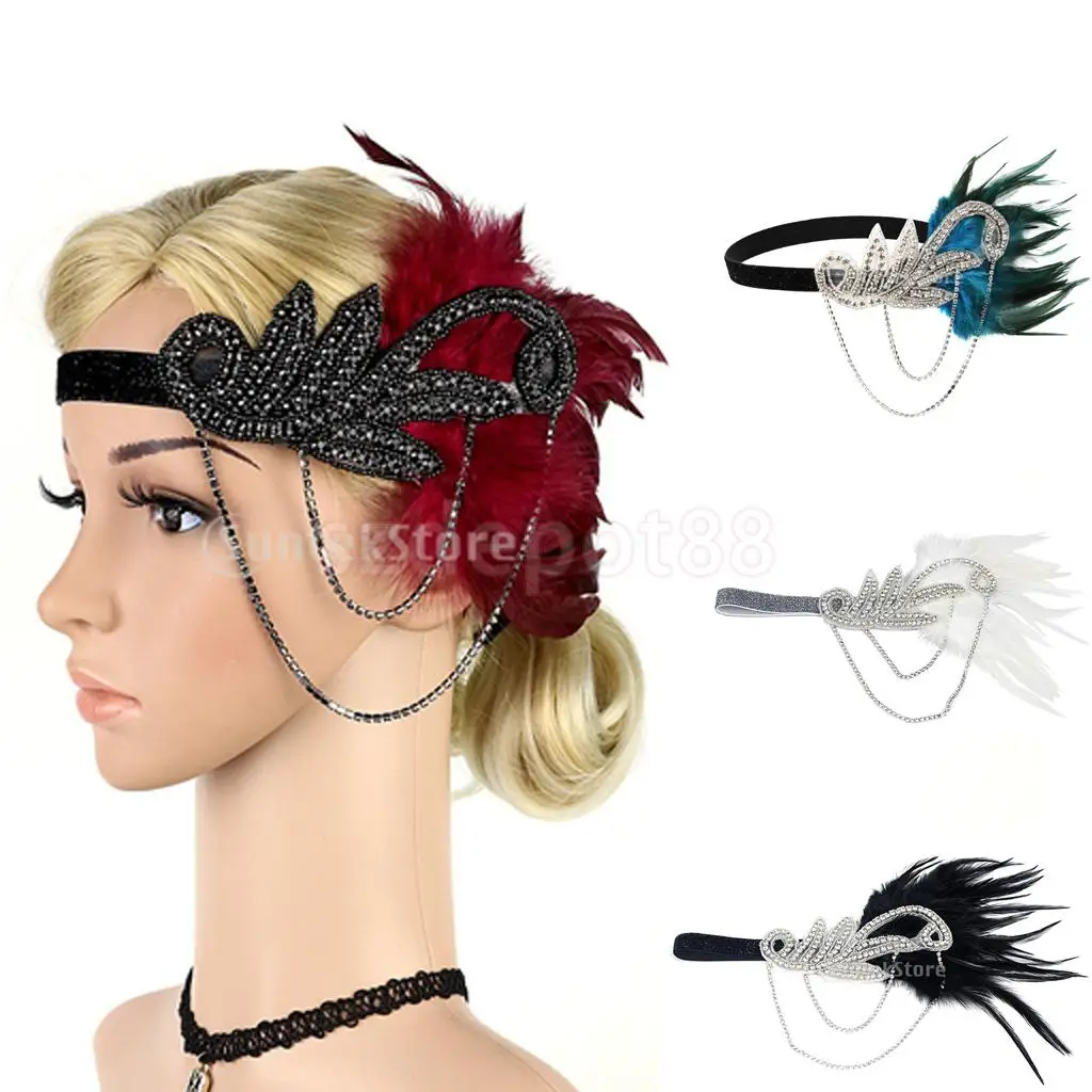 Vintage 1920s Feather Headband Wedding Bridal Headpiece Flapper Fancy Dress