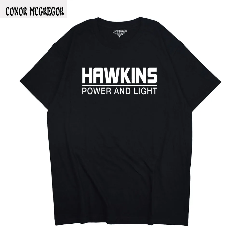 Футболки с рисунком странные дела Hawkins для старшей школы 100% хлопок футболки бега