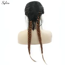 Sylvia Высокая температура волокна длинные волосы натуральный 2x твист парик с косами черный до коричневый синтетические волосы спереди парики с волосами младенца 24in
