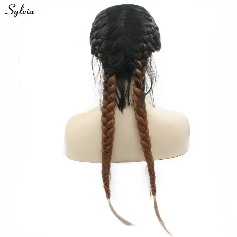 

Sylvia High Temperature Fiber Long Hair Natural 2x Twist Braids Wig Black to Brown Synthetic Lace Front Wigs with Baby Hair 24in