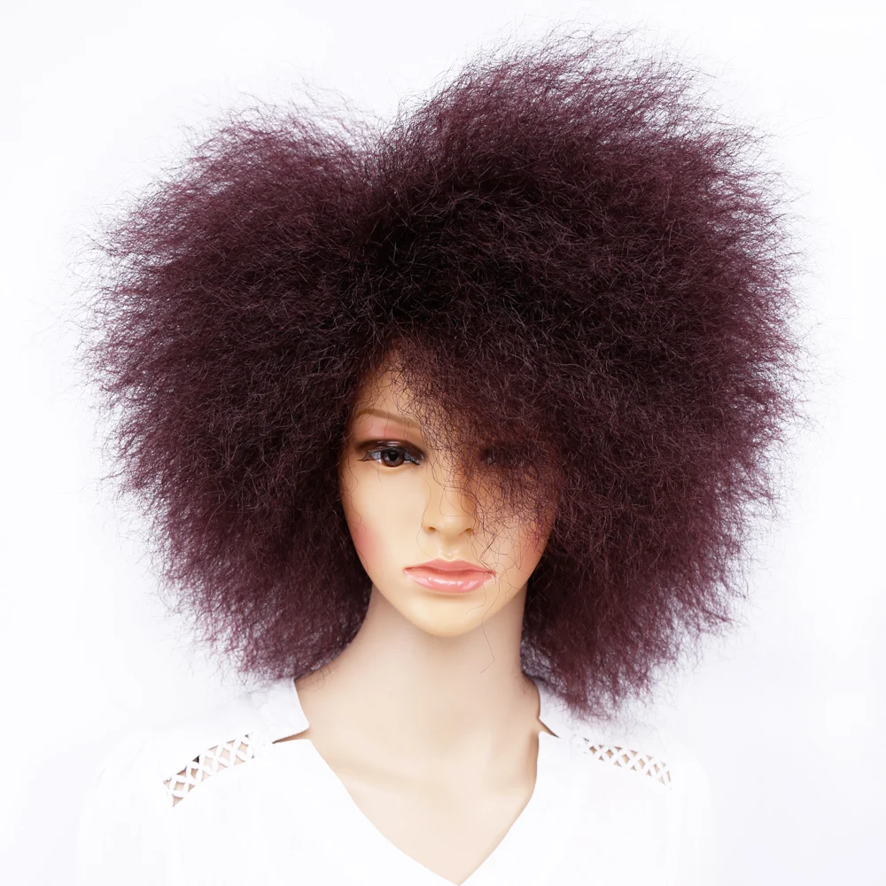 Pelucas Afro cortas para mujer, pelo sintético rizado de 6 pulgadas, Color negro, marrón y rojo