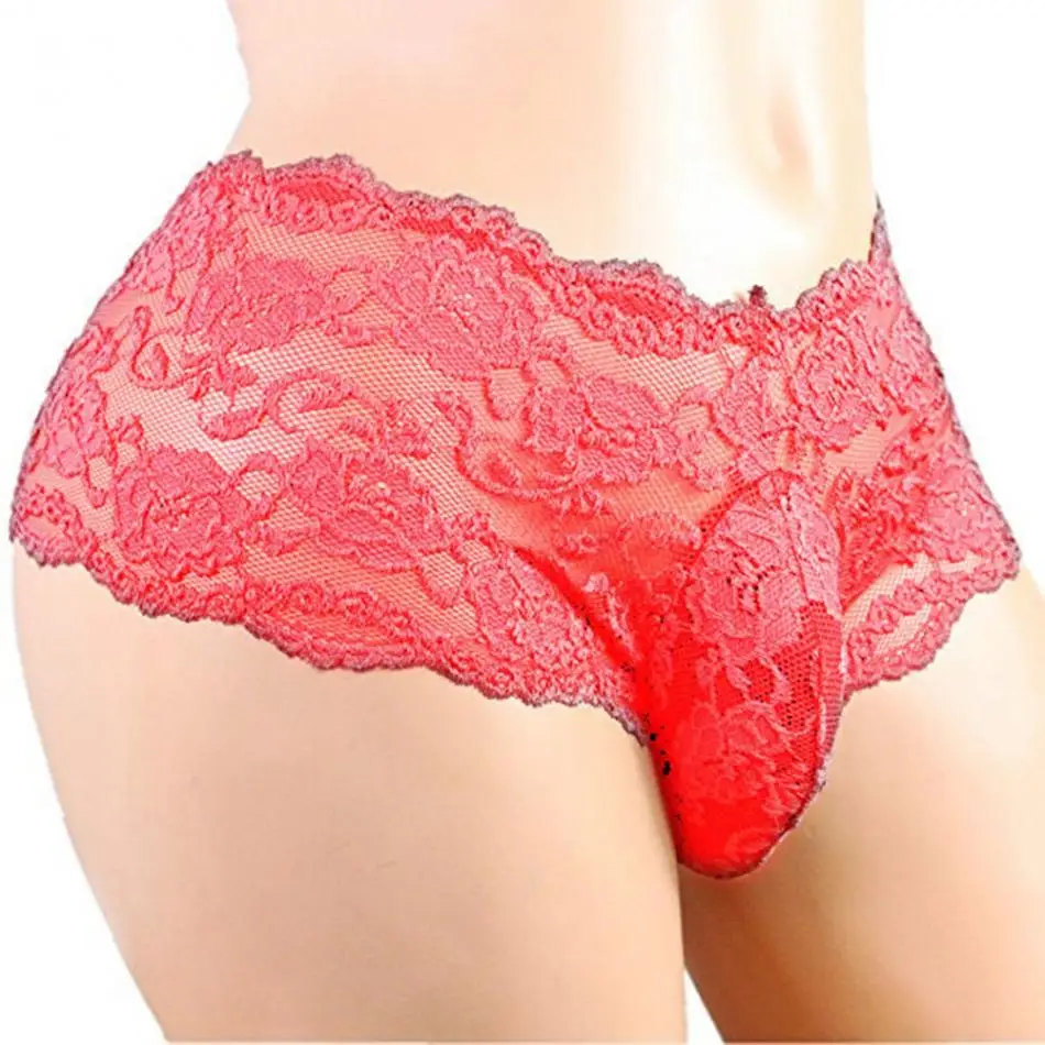 Men Boys Sexy Floral Lace Underwear Polyester Breathable Shorts Briefs Underpants Erotic Gay Mens Lingerie UnderPants