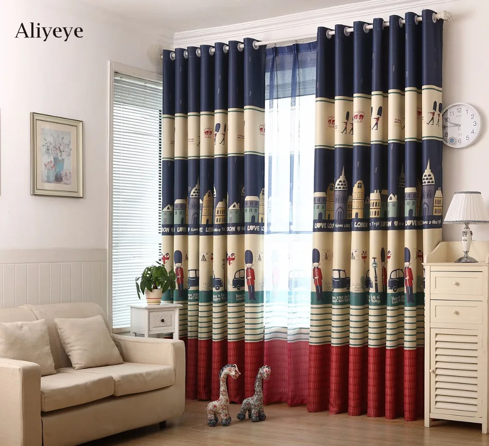 Aliyeye Modern Cartoon British flag Royal Guard Curtains Window Tulle Panel Kids Boys Living Room custom | Дом и сад