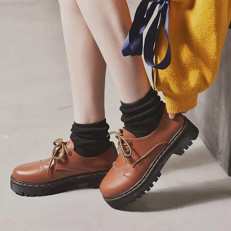 

Student Shoes Lady College Girl Warm Shoes Uniform Shoes PU Leather Vintage Style High-heeled Platform Shoes