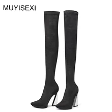 Over the Knee Boots Elastic Thigh High Boots 11 cm Extreme High Heel Sexy Knee High Boots Women Black Gray HL138 MUYISEXI